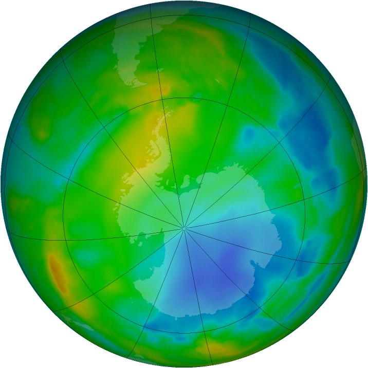 Antarctic ozone map for 24 July 2009
